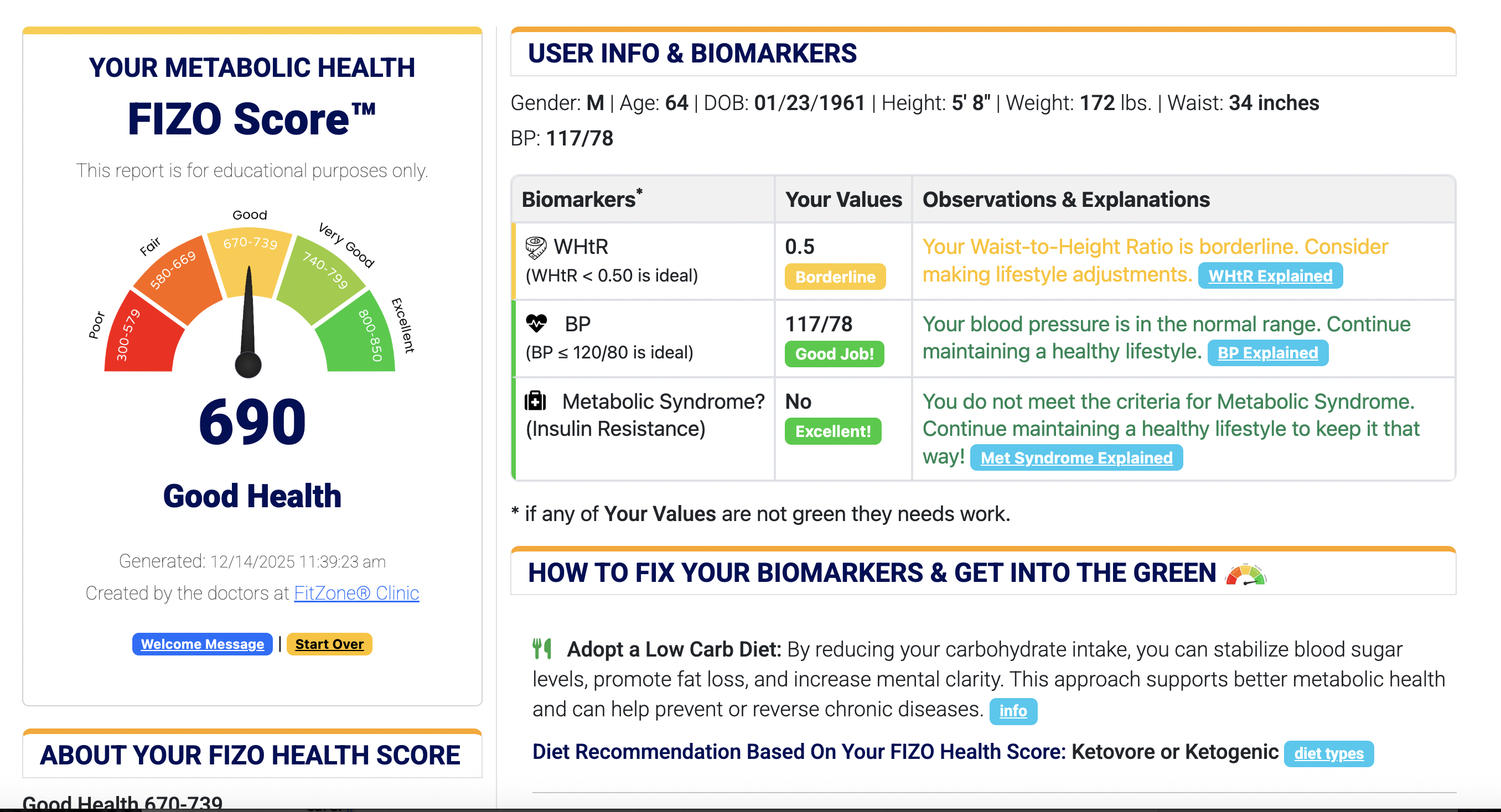 FIZO Health Score Portal dashboard screenshot